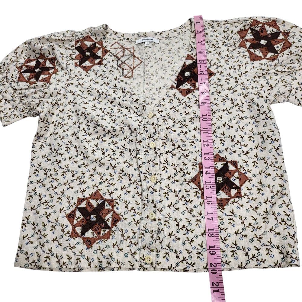 Madewell Quilted Patchwork Puff-Sleevecropped Top - image 7